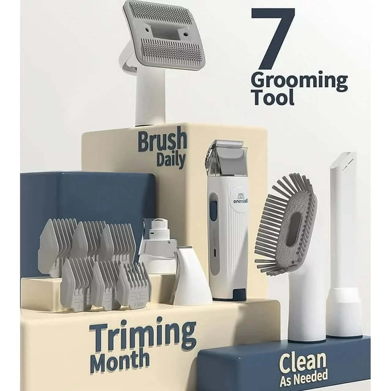 DROPPZZA 7 in 1 Dog Grooming Kit, Low Noise Pet Grooming Vacuum with 1.5 L Dust Cup, Dog Vacuum for Shedding Grooming, with 7 Professional Grooming Tools for Dogs Cats Pet Hair & Home Cleaning, Gray