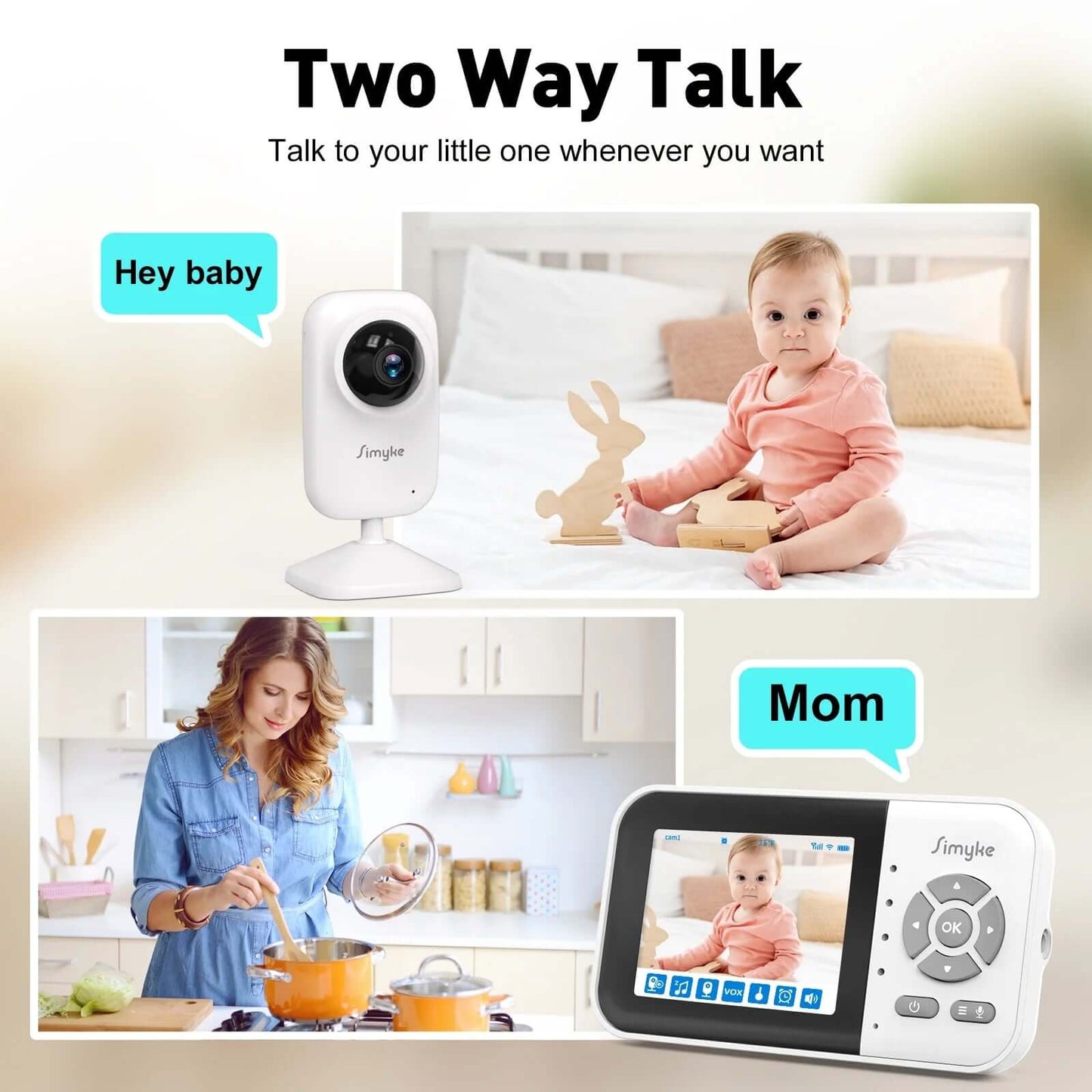 DROPPZZA Wifi Video Baby Monitor, 2.8" LCD & App Viewing, 2-Way Audio,