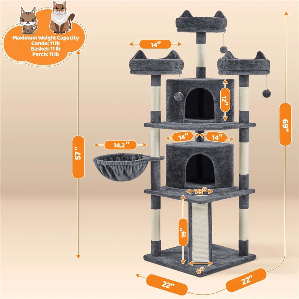 DROPPZZA 69In Large Cat Tree Tower with Condos & Scratching