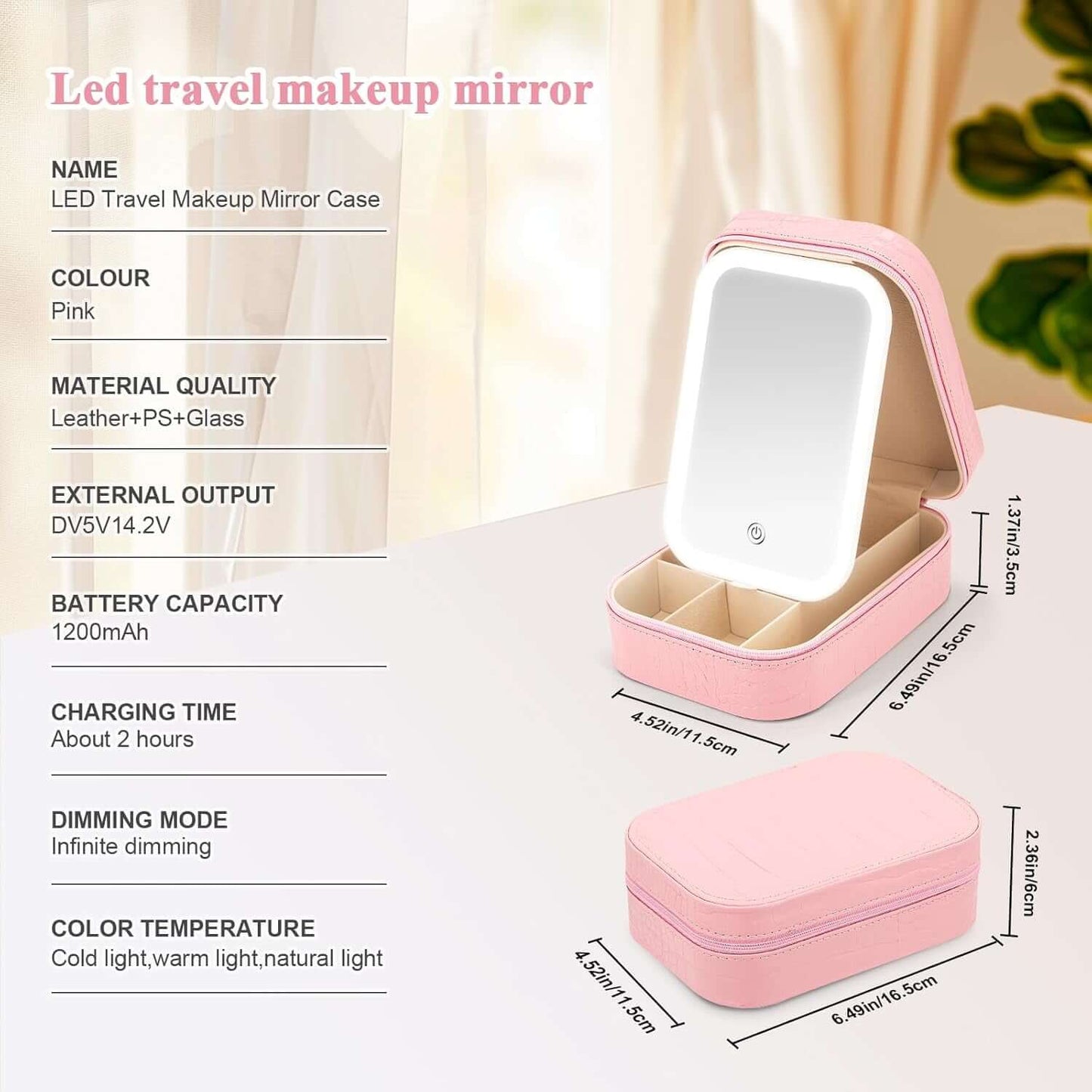 DROPPZZA Small Travel LED Makeup Mirror Case with