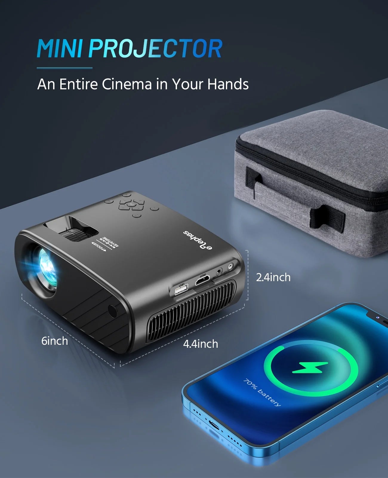 Portable Projector for Iphone, 1080P HD Projector 8000L with Tripod, Supporting Android/Ios/Windows, for Movies
