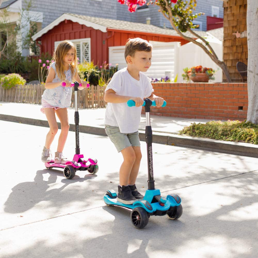 Kids Scooter with Adjustable Height, Toddler Scooter with Widened Flash Wheels, Ages 3-8, Lean to Steer