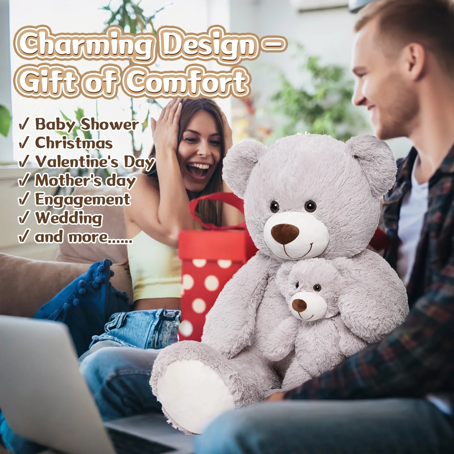 39 " Giant Teddy Bear Mommy and Baby Soft Plush Bear Stuffed Animal