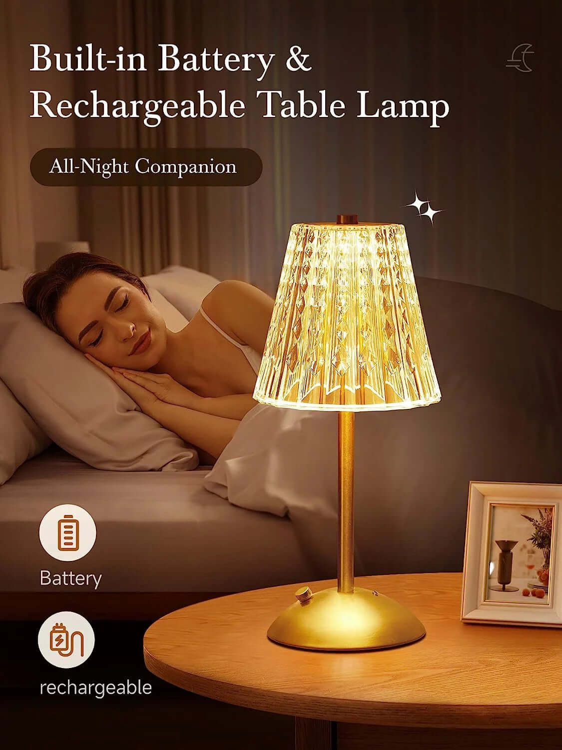 DROPPZZA Table Lamps, Dimmable Crystal Table Lamp 3 Colors LED Gold Lamp,Touch Lamp Diamond Crystal Lamp, Rechargeable Small Lamp, Cordless Lamp Bedside Lamp for Bedroom Living Room Bathroom Hotel Bar