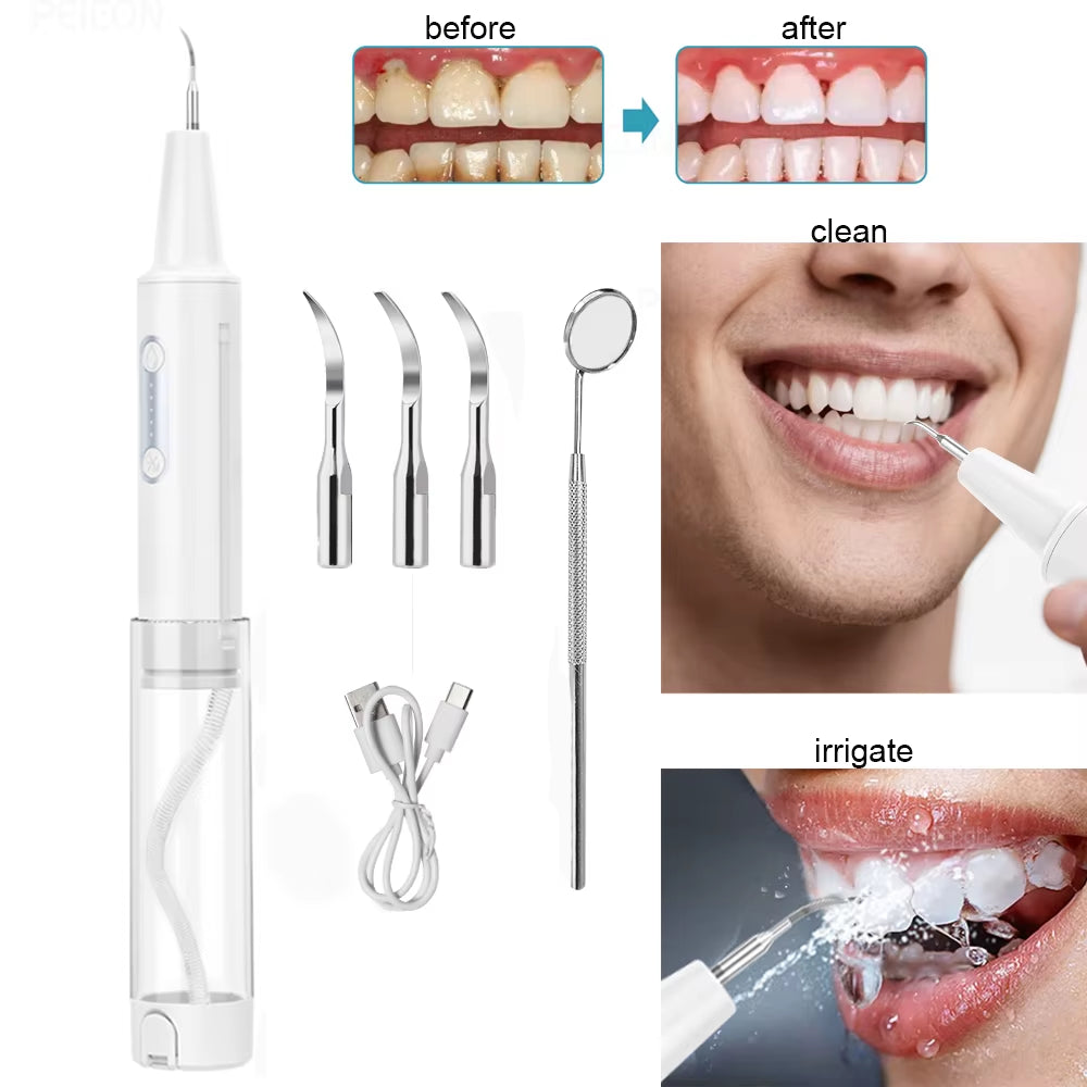 Tartar Remover Electric Powerful Ultrasonic Plaque Stain Remover for Teeth 2 In1 Ultrasonic Tooth Cleaning and Oral Irrigator
