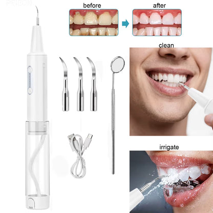 Tartar Remover Electric Powerful Ultrasonic Plaque Stain Remover for Teeth 2 In1 Ultrasonic Tooth Cleaning and Oral Irrigator