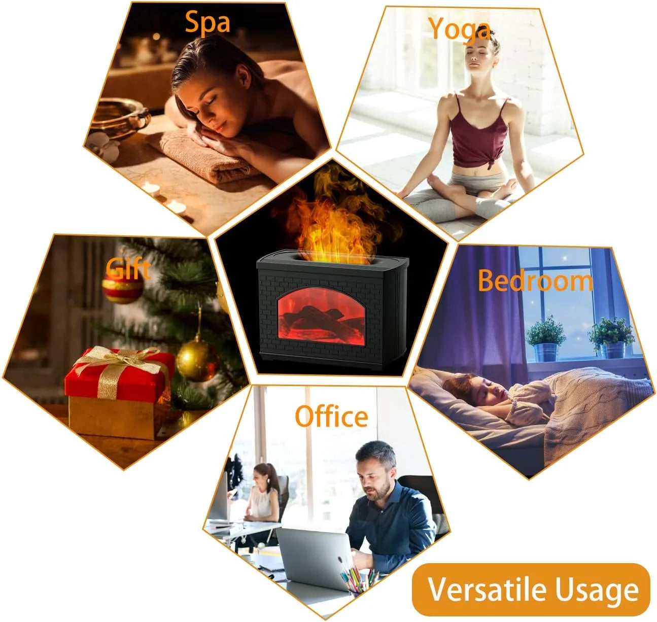 Flame Oil Diffuser, 270Ml Cool Mist Humidifier Diffuser,Sleep Relax for Outdoor Bedroom Living Roomï¼Fireplace Air Diffuser