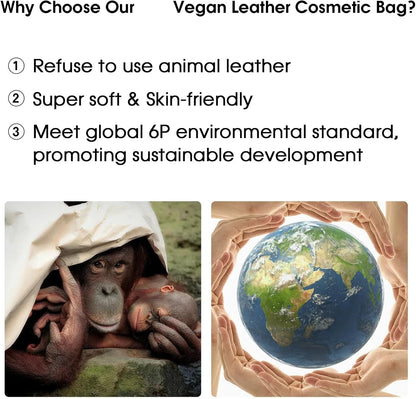 Makeup Bag, Travel Make up Organizer Cosmetic Brush Bags Case for Women in Vegan Leather, Sage Green, Patent Pending