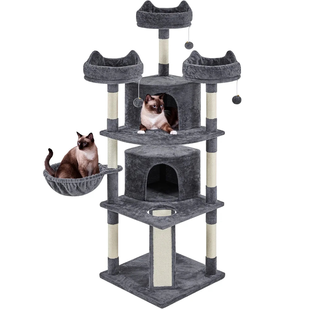 69In Large Cat Tree Tower with Condos & Scratching Board, Dark Gray