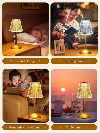 DROPPZZA Table Lamps, Dimmable Crystal Table Lamp 3 Colors LED Gold Lamp,Touch Lamp Diamond Crystal Lamp, Rechargeable Small Lamp, Cordless Lamp Bedside Lamp for Bedroom Living Room Bathroom Hotel Bar