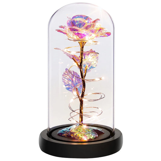 Roses Gifts for Women, Mom Birthday Gifts, Colorful Artificial Flower Rose Light Gift in a Glass Dome, Gifts for Daughter Women Mom Rose Gifts for Mothers Day, Valentines Day, Anniversary