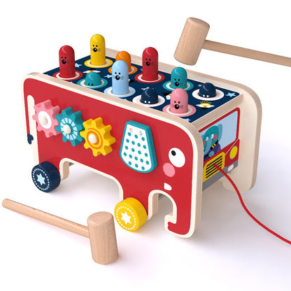 Montessori Toddlers Kids Wooden Pounding Bench Animal Bus Toys Early Educational Set Gift