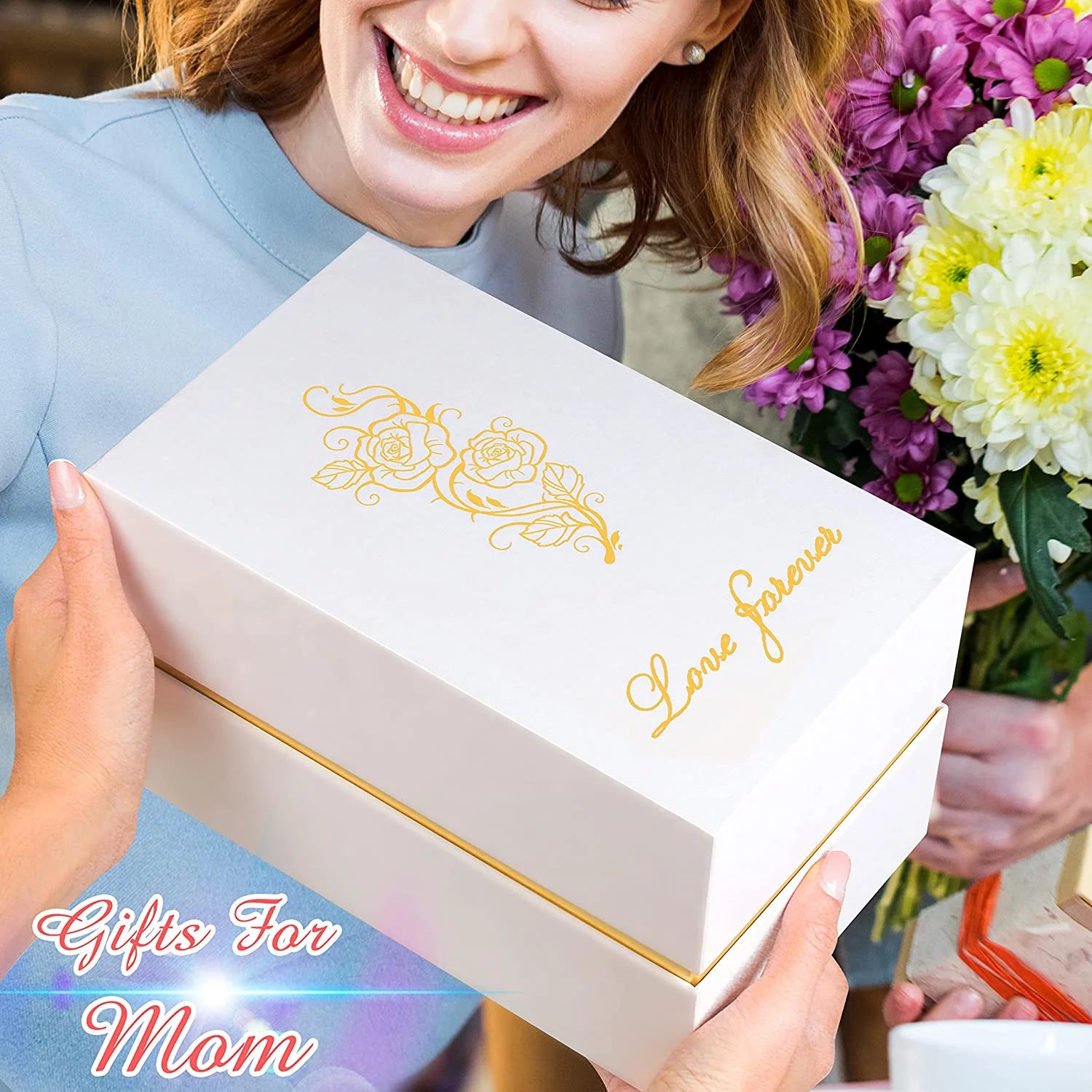 Roses Gifts for Women, Mom Birthday Gifts, Colorful Artificial Flower Rose Light Gift in a Glass Dome, Gifts for Daughter Women Mom Rose Gifts for Mothers Day, Valentines Day, Anniversary