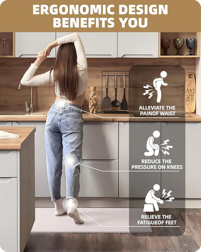 Kitchen Rug Set 2 Piece Kitchen Runner Rug Kitchen Floor Mat, Cushioned anti Fatigue Non Skid Waterproof Comfort Standing Kitchen Mat, 17"X47"+17"X95", Wheat