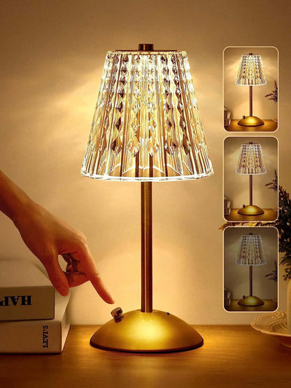 DROPPZZA Table Lamps, Dimmable Crystal Table Lamp 3 Colors LED Gold Lamp,Touch Lamp Diamond Crystal Lamp, Rechargeable Small Lamp, Cordless Lamp Bedside Lamp for Bedroom Living Room Bathroom Hotel Bar