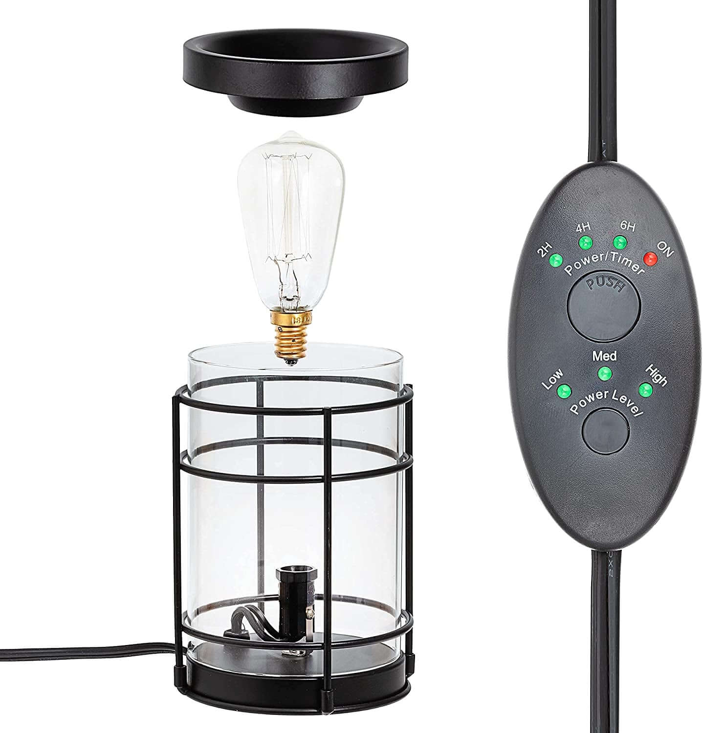 DROPPZZA Vintage Bulb Electric Candle Warmer with Timer | Black Plug in Fragrance Warmer for Scented Wax Melts, Cubes, Tarts | Air Freshener Set for Rustic Home Décor, Office, Gifts