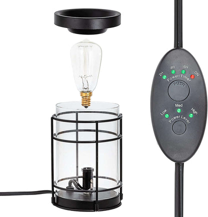 DROPPZZA Vintage Bulb Electric Candle Warmer with Timer | Black Plug in Fragrance Warmer for Scented Wax Melts, Cubes, Tarts | Air Freshener Set for Rustic Home Décor, Office, Gifts